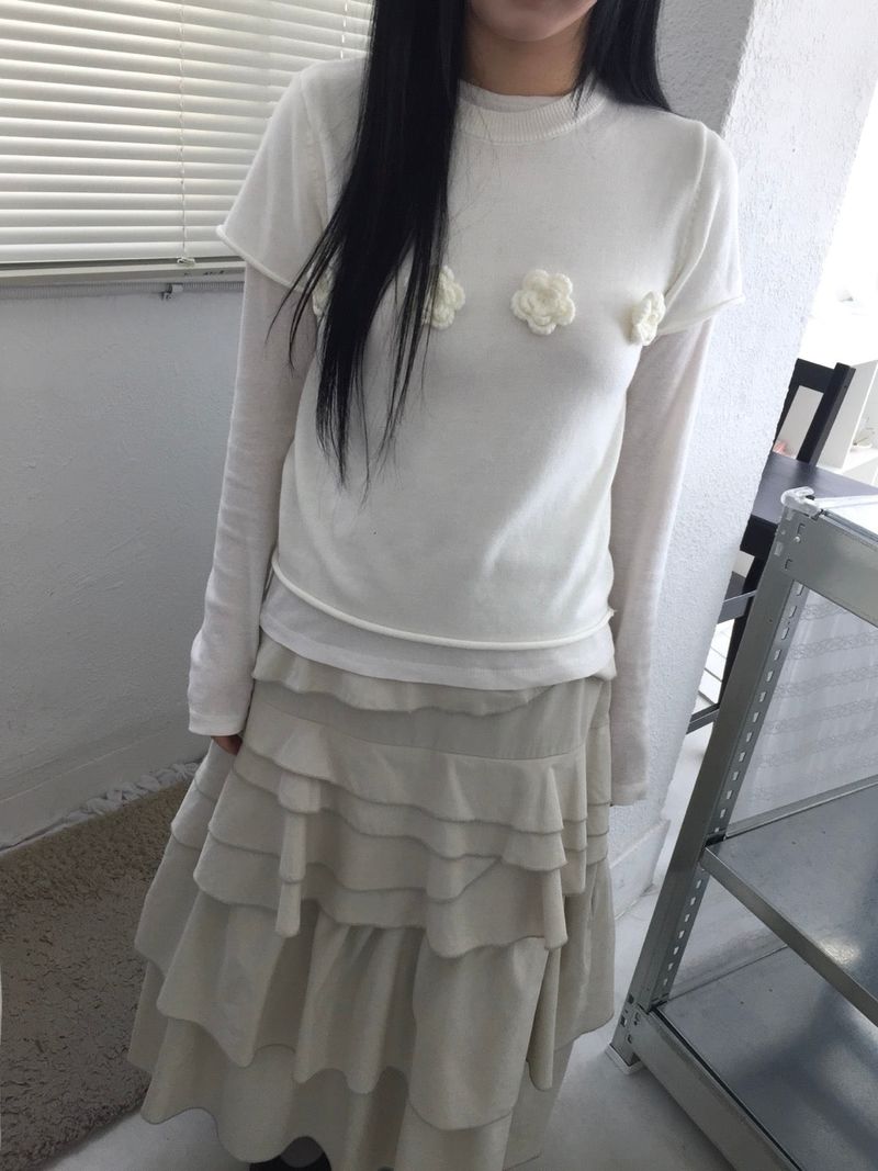 フラワーコサージュハーフニット