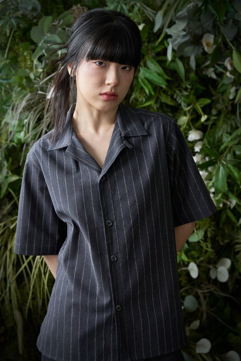 STRIPE L-C TAILORED 1/2 SHIRT (Navy)