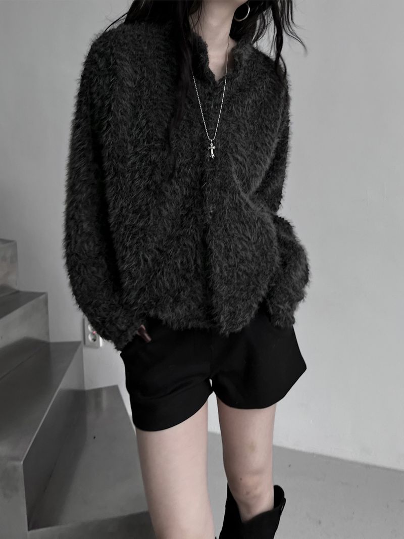 fuzzy airy round knit cardigan (2color)
