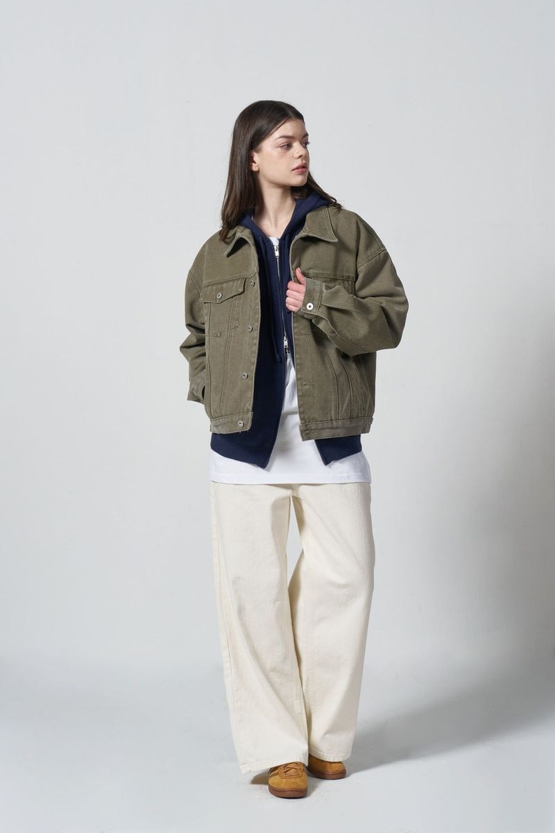 HEAVY COTTON TRUCKER JACKET - KHAKI BROWN