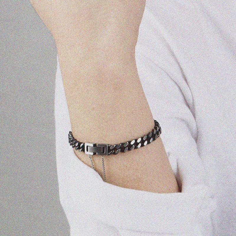 SVB-1023 Black & Silver Wide Chain Bracelet