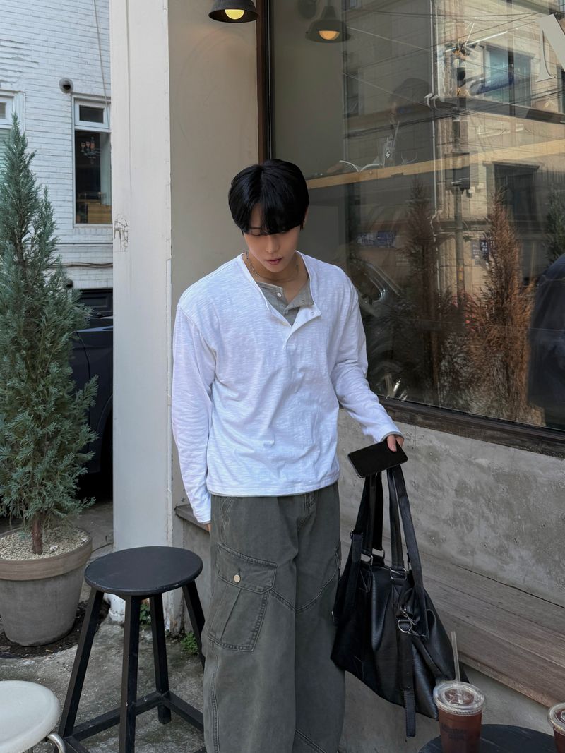 Thorpe layered long-sleeve henley neck