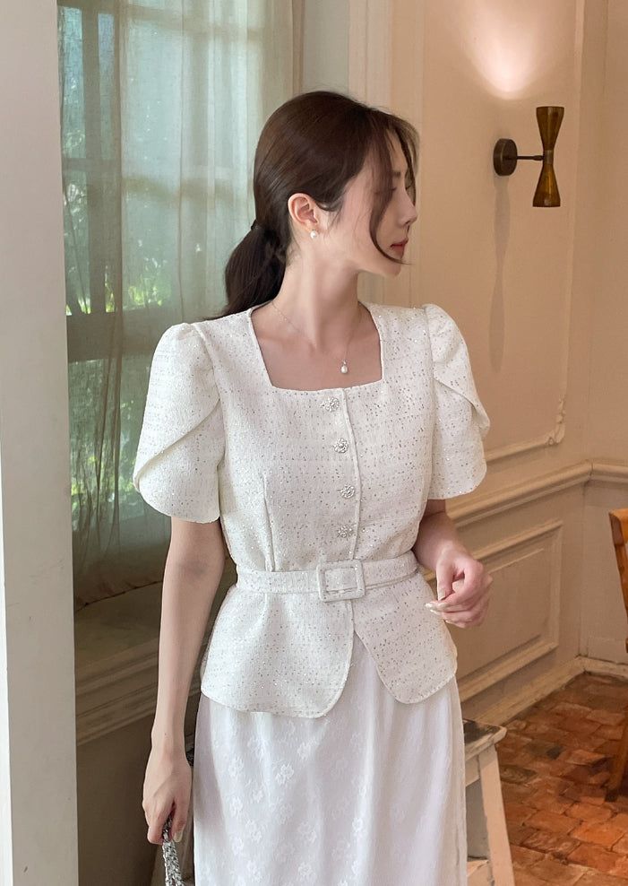 Beno Square Spangled Tulip Tweed Jacket (Belt Set)