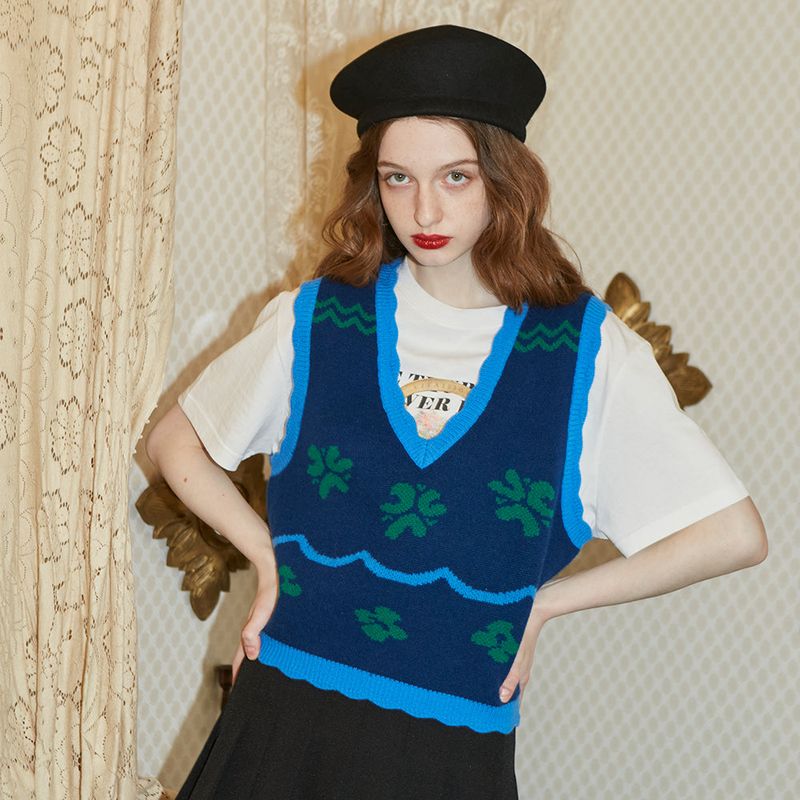 VITALSIGN（バイタルサイン）の「Flower Pattern Merino Wool Knit Vest (Green)（Tops）」