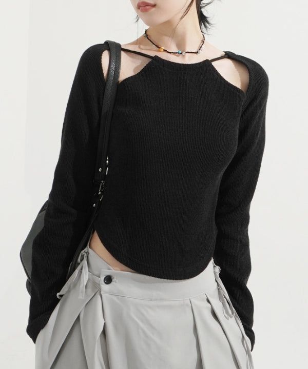 KIXI（キッシー）の「3 Hole String Neckline Ribbed Top（Tops）」