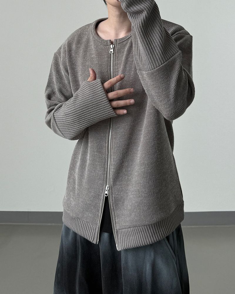 Angle Knit Zip-up with Hand Warmers