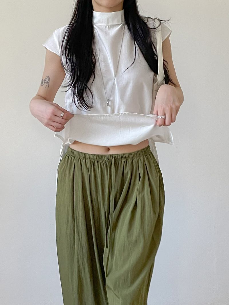 Tie-neck Strap Cap Sleeve Blouse