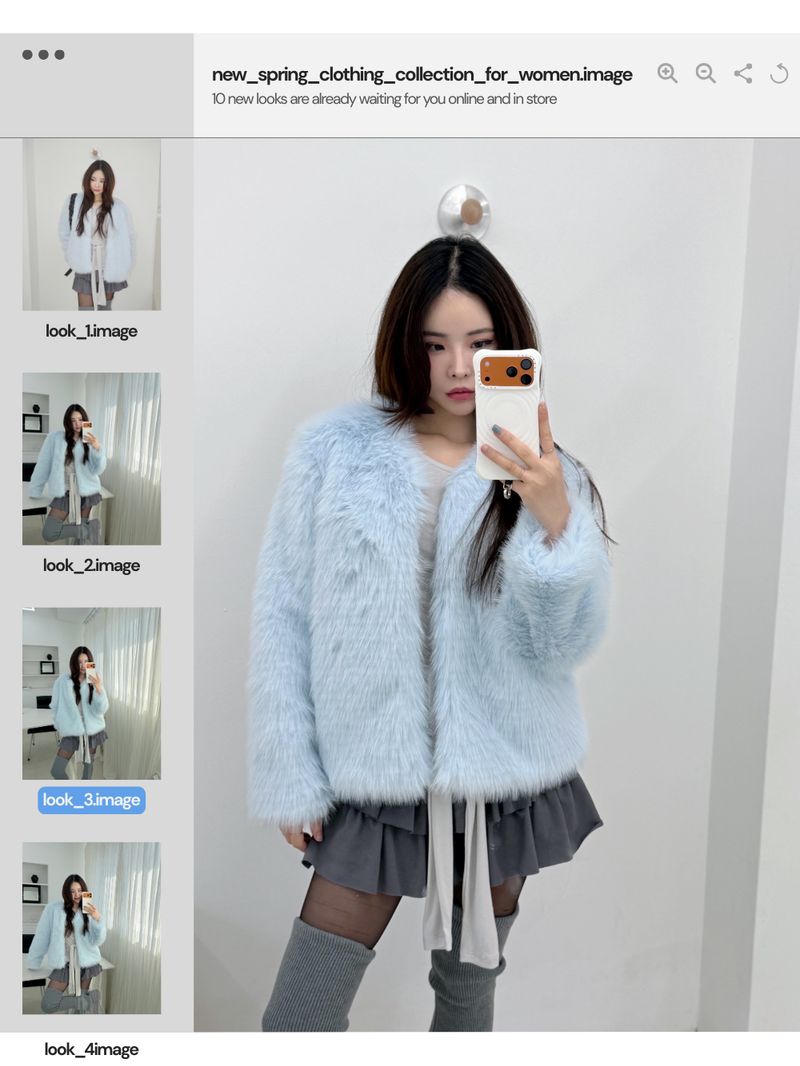 Sky Cloud No Collar Fur Jacket