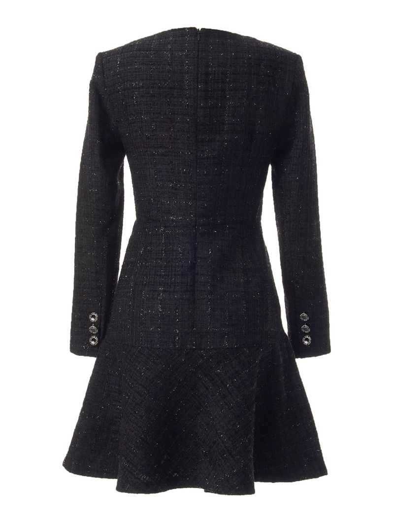V-NECK FLARE TWEED ONEPIECE_BLACK