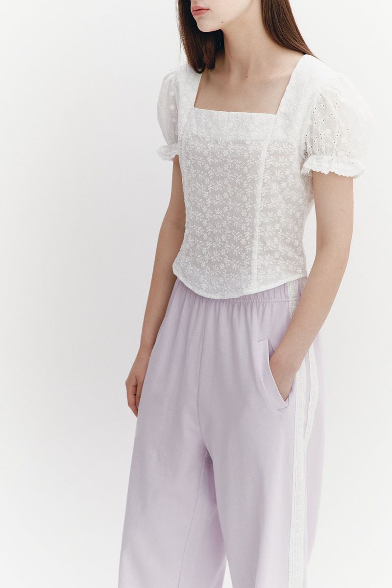 Square Neck Lace Blouse White