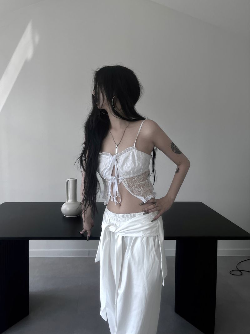 flower lace ribbon top (2color)
