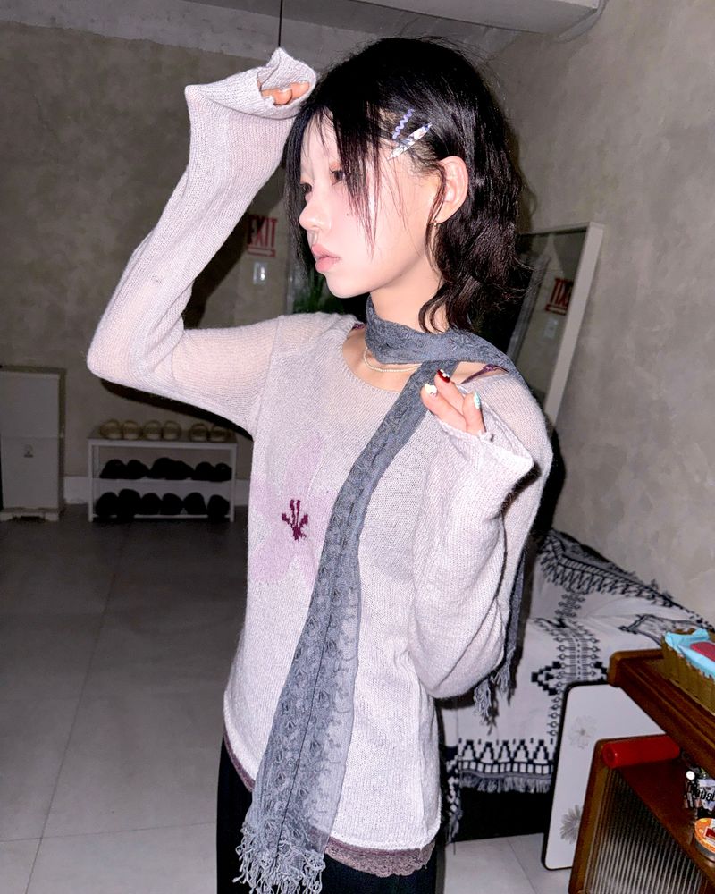 (3color) Soft Flower Sheer Wool Knit