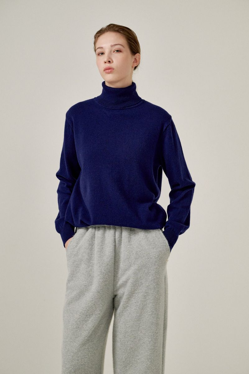 PLAT DU JOUR(プラドゥジュール)の「Cashmere turtle neck knit (Navy)(Tops)」