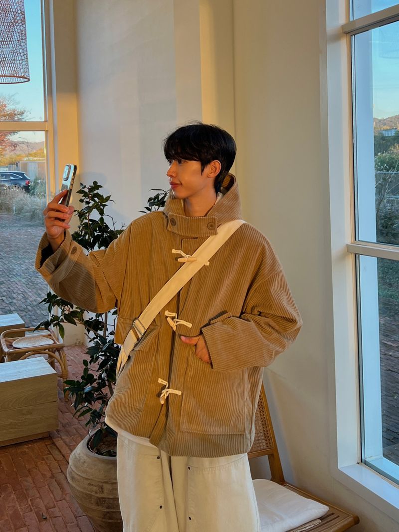 Ribbed Corduroy Duffle Coat (3 Colors)