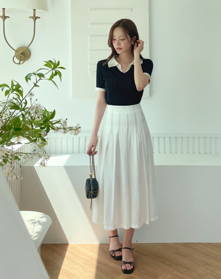 Mizel Pintuck Long Pleated Skirt