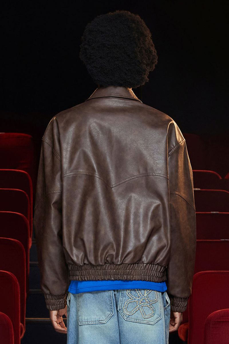 FAUX LEATHER WESTERN BLOUSON / BROWN