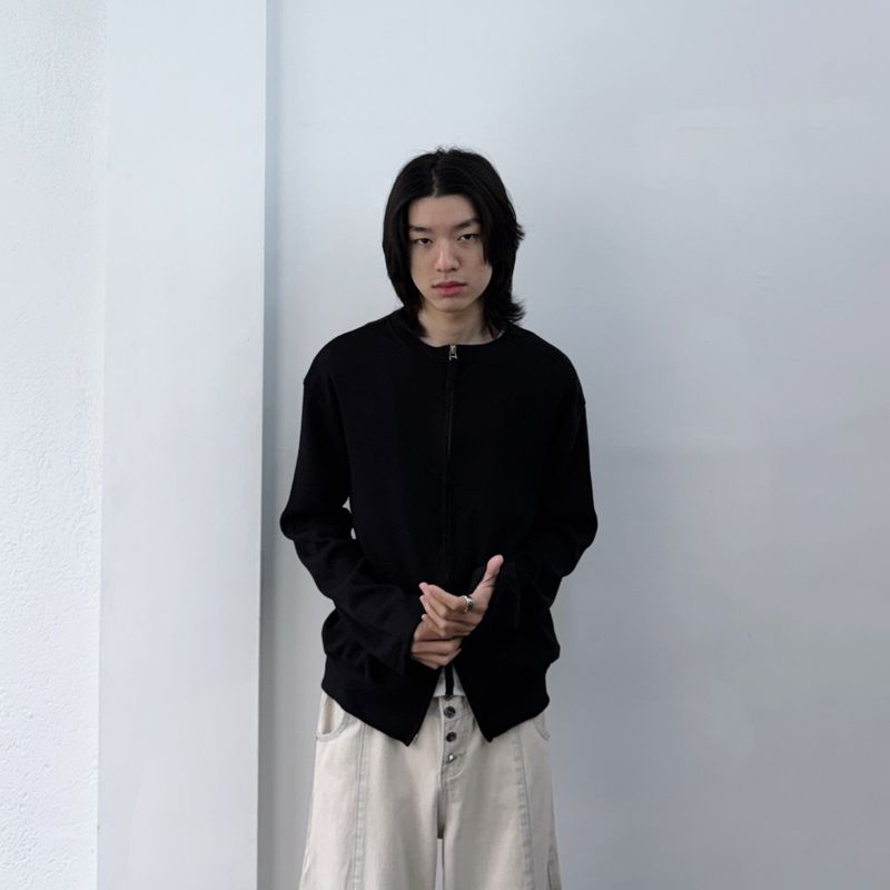 Zip-Front Collarless Knit