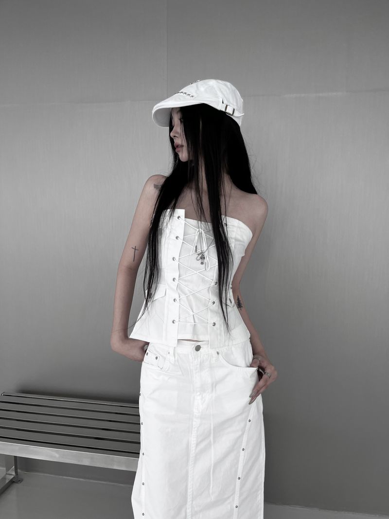URBAN UNIQUE(アーバンユニーク)の「corset denim tube top (3color)(Tops)」