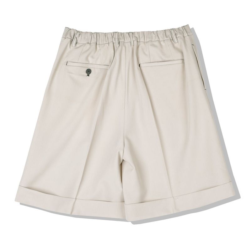 STITCH WIDE TURN UP HALF PANTS BEIGE
