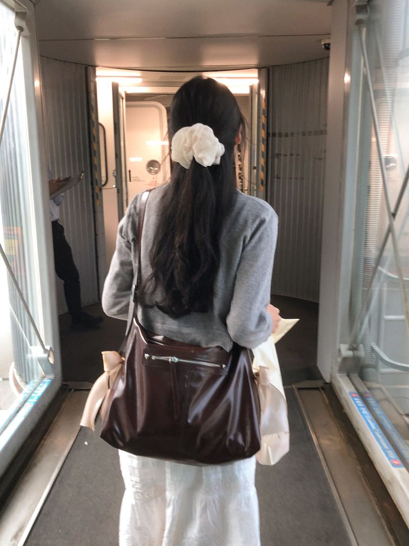 Pillow ribbon bag_chocolate brown
