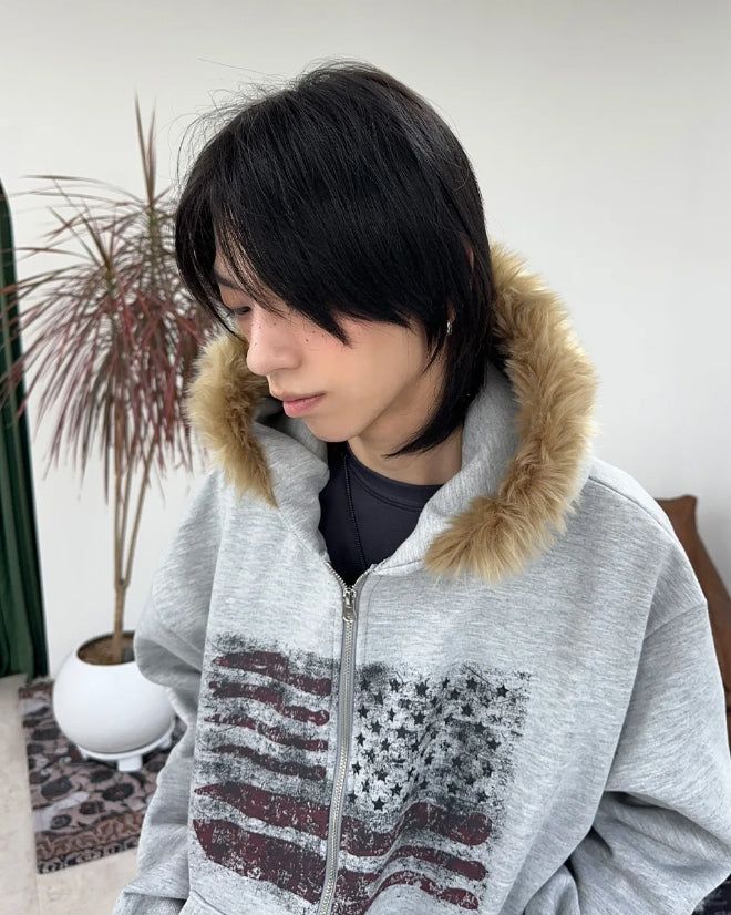 Rain Flag Fur Brushed Hood Zip-Up