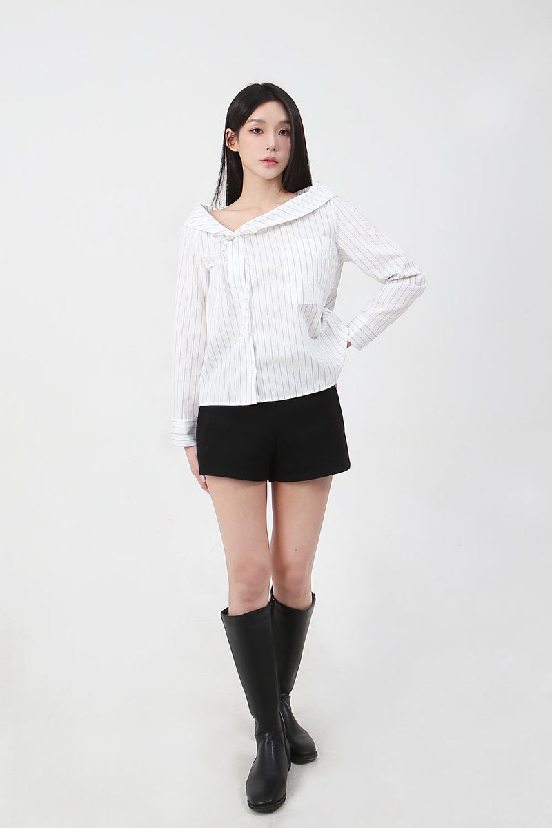 Stripe Offshoulder Blouse_white