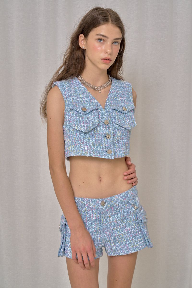 TWEED HIPSTER SHORTS (BLUE)