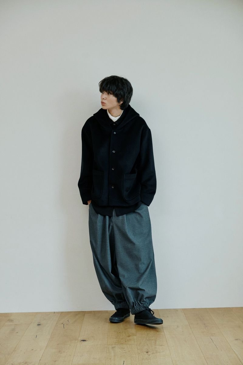 unisex wool hood coat black