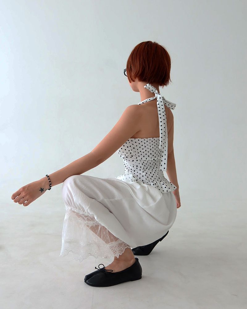 dot halter neck smoke blouse