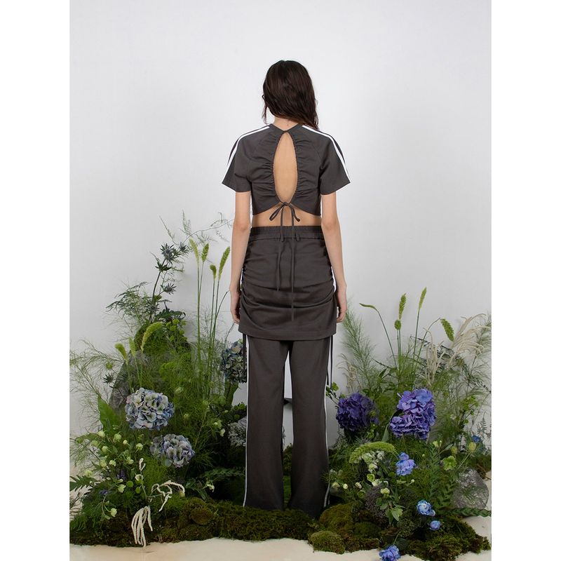 BACK LACE-UP TRACK TOP - CHARCOAL