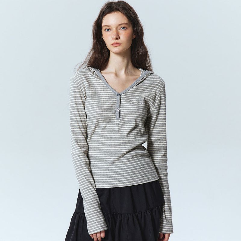 HOODY MINIMALISM STRIPE SLIM TOP_IVORY