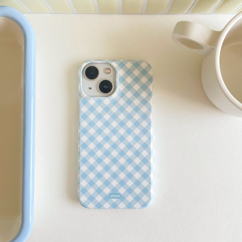 blue check glossy hard phone case