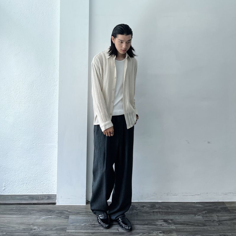 Textured Draped Wide Pants