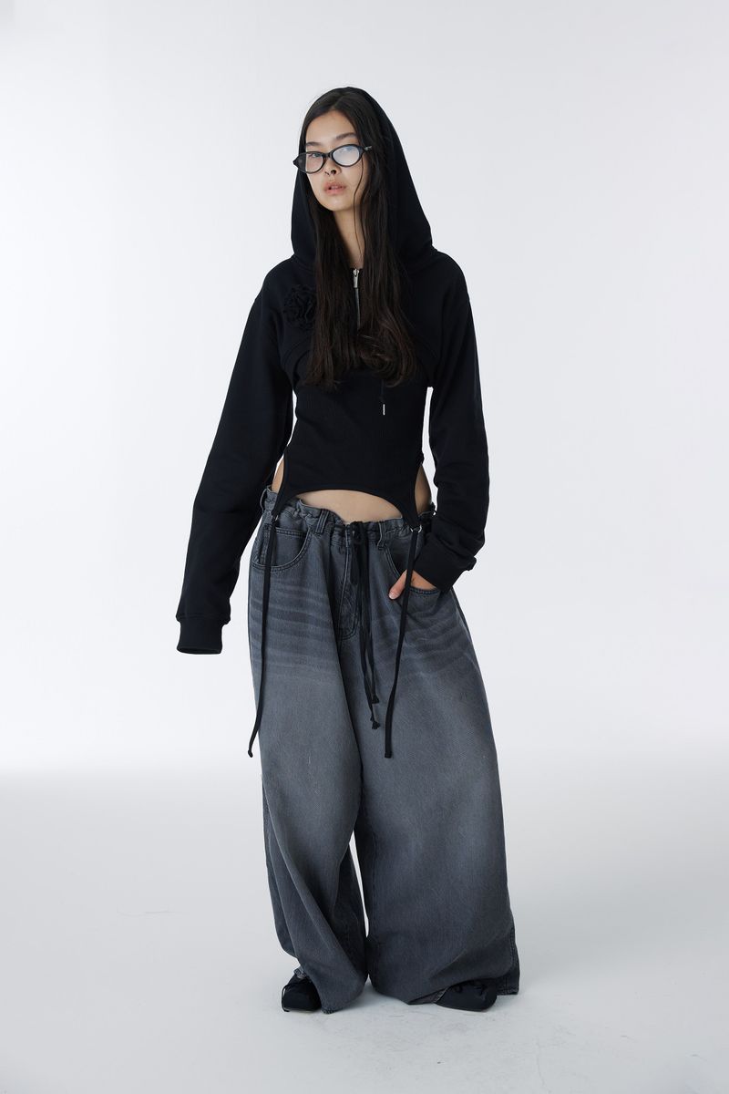 CORSAJE CROP ZIP-UP HOODIE (BLACK)