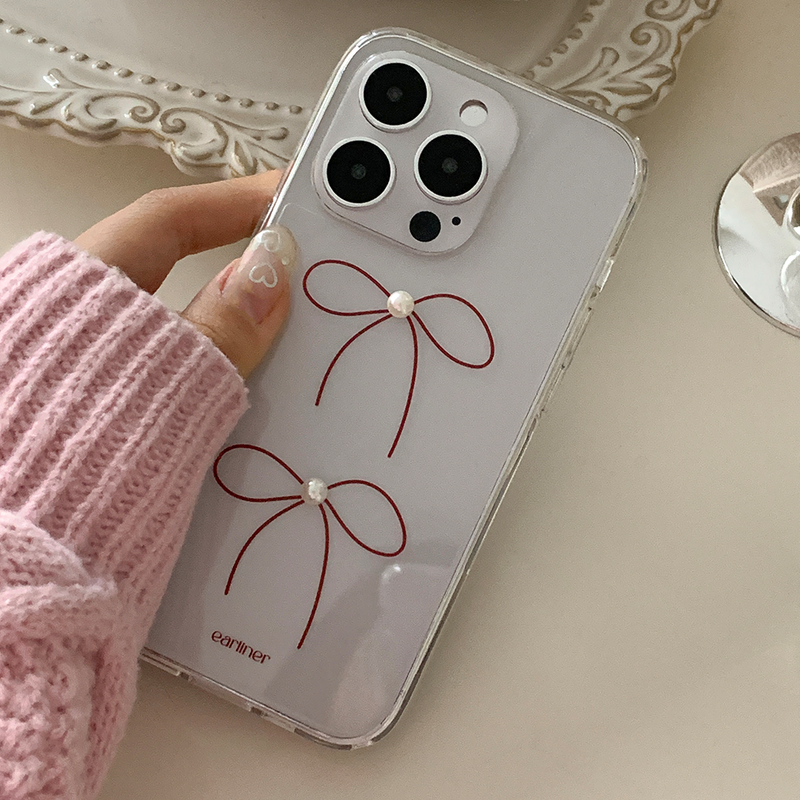 [handmade] red ribbon pearl jelly hard case