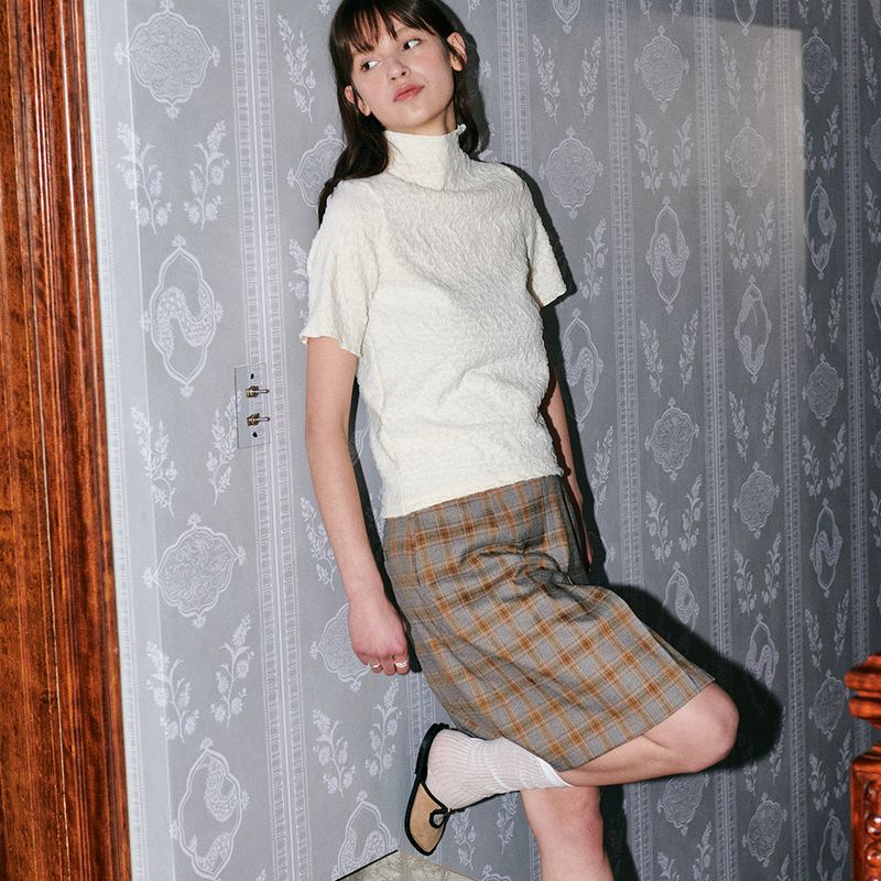 Check Triangle Skirt Orange