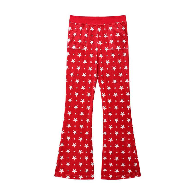 Starry Velvet Bootcut Pants - RED