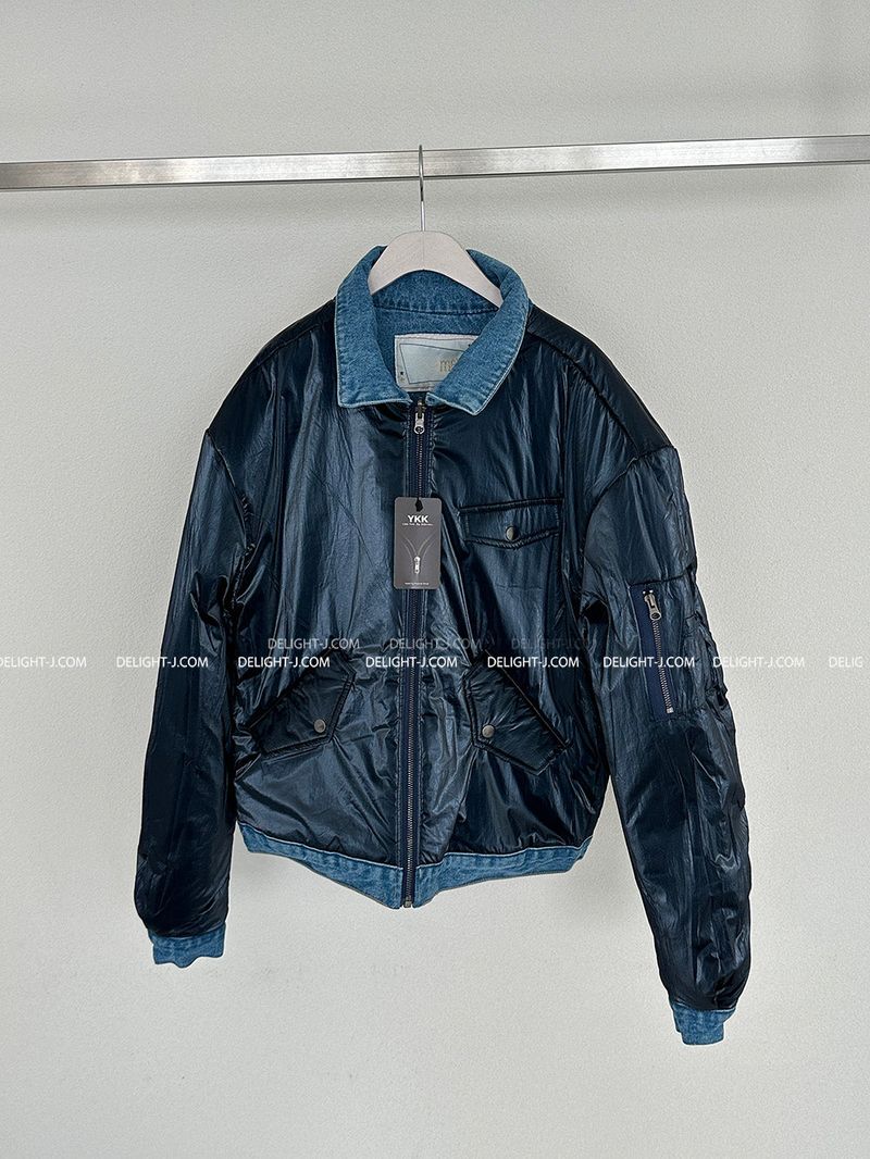 Double-sided reversible denim padded coat