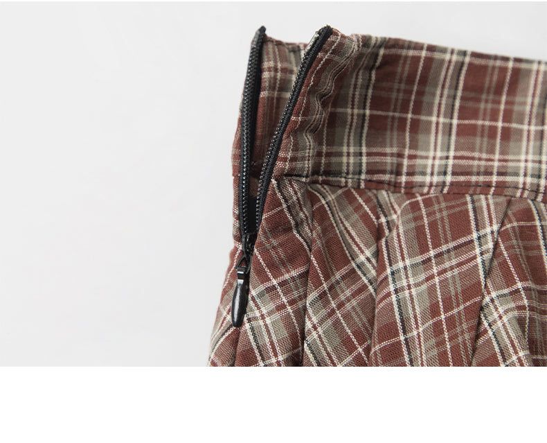 Patchwork Plaid Ruffle Asymmetric Skirt 232514150