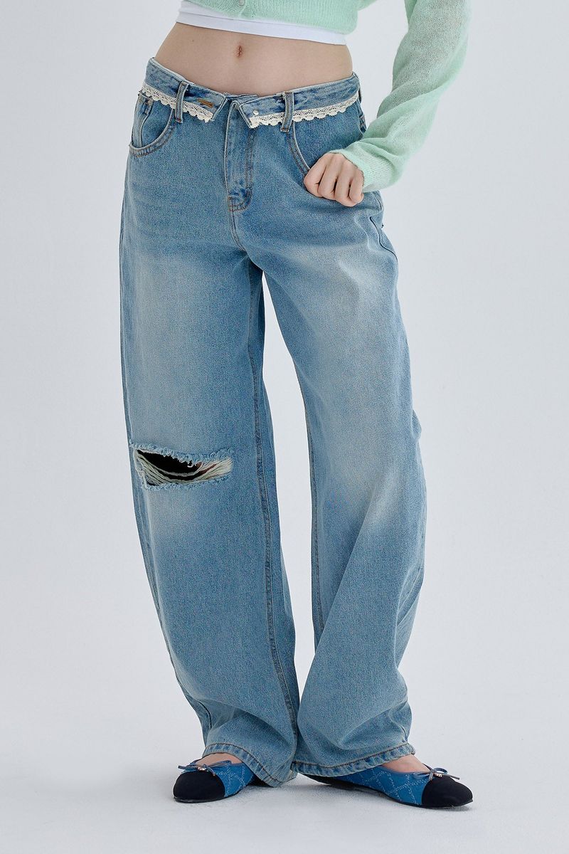 Lace Crash Low Denim Pants