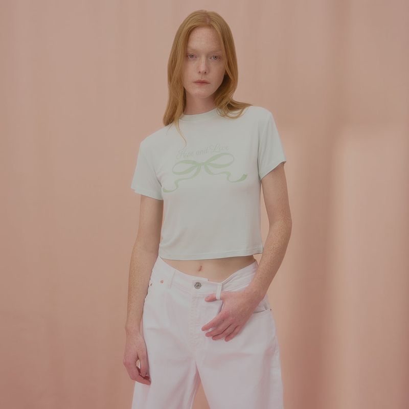 NCOVER(エンカバー)の「LOVE RIBBON CROP TSHIRT-MINT(Tops)」