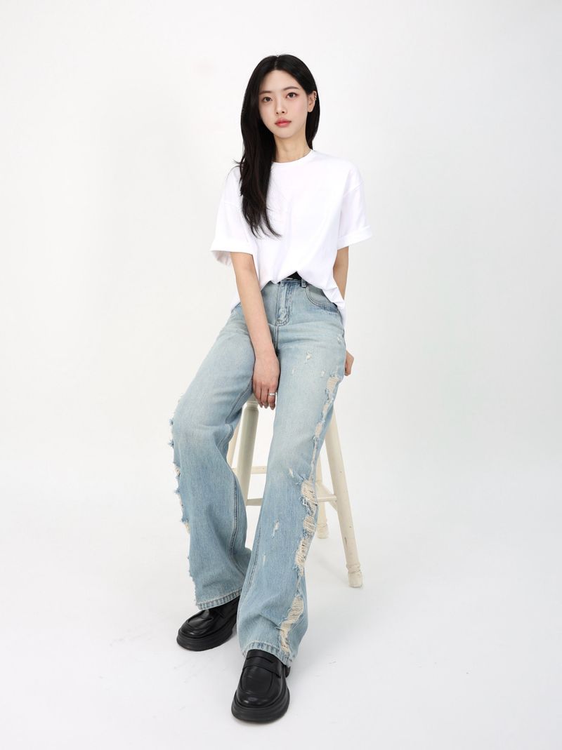 TEEN DESTROYED SLIM WIDE DENIM code 26231