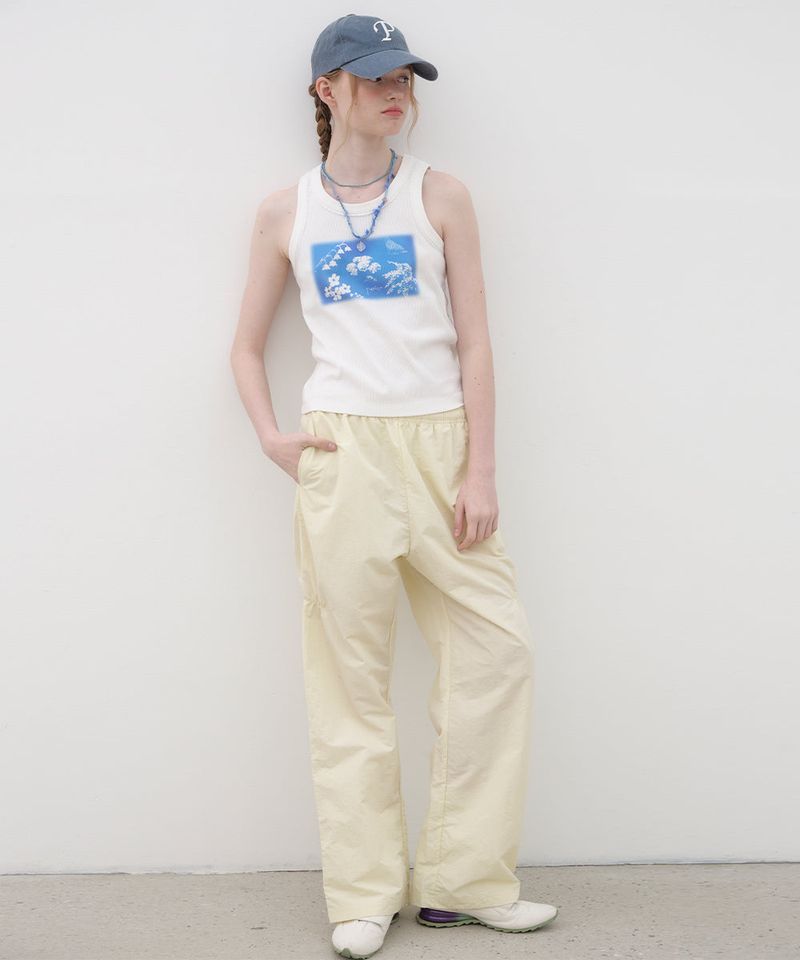 Shirring Nylon Straight Pants - Lemon
