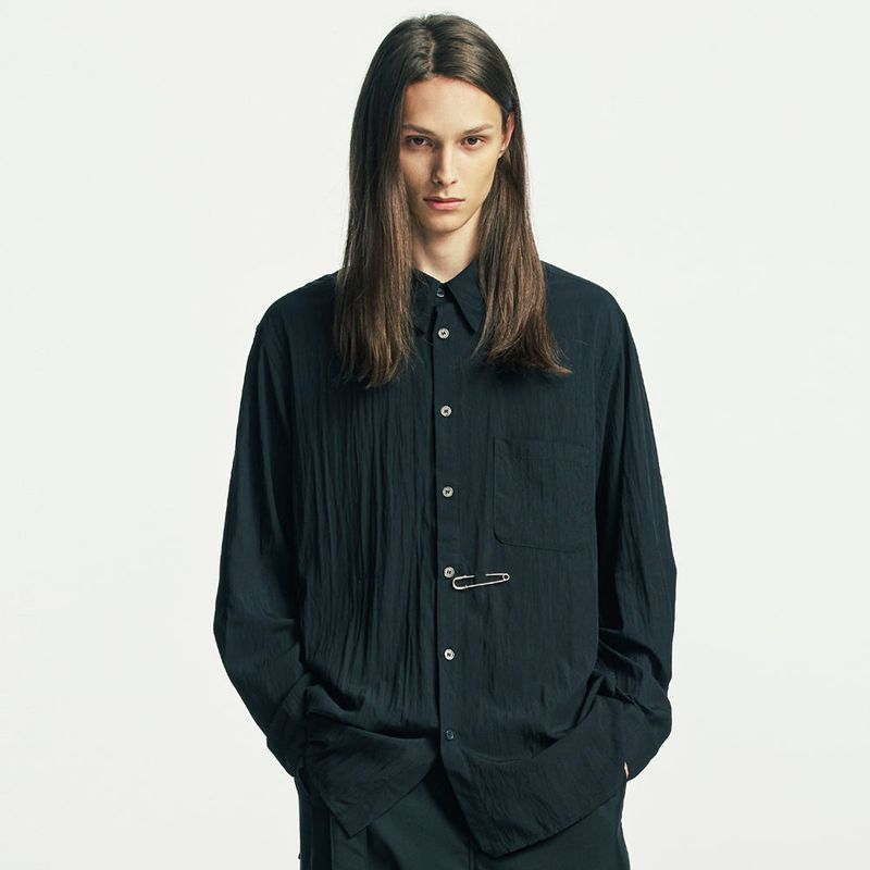 wrap pin drape shirt black