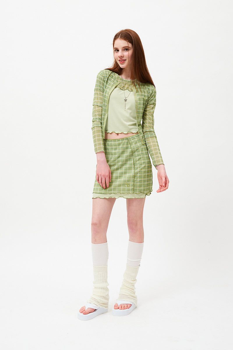 SMALL CHERRY SEE THROUGH PATTERN CARDIGAN [LIME]