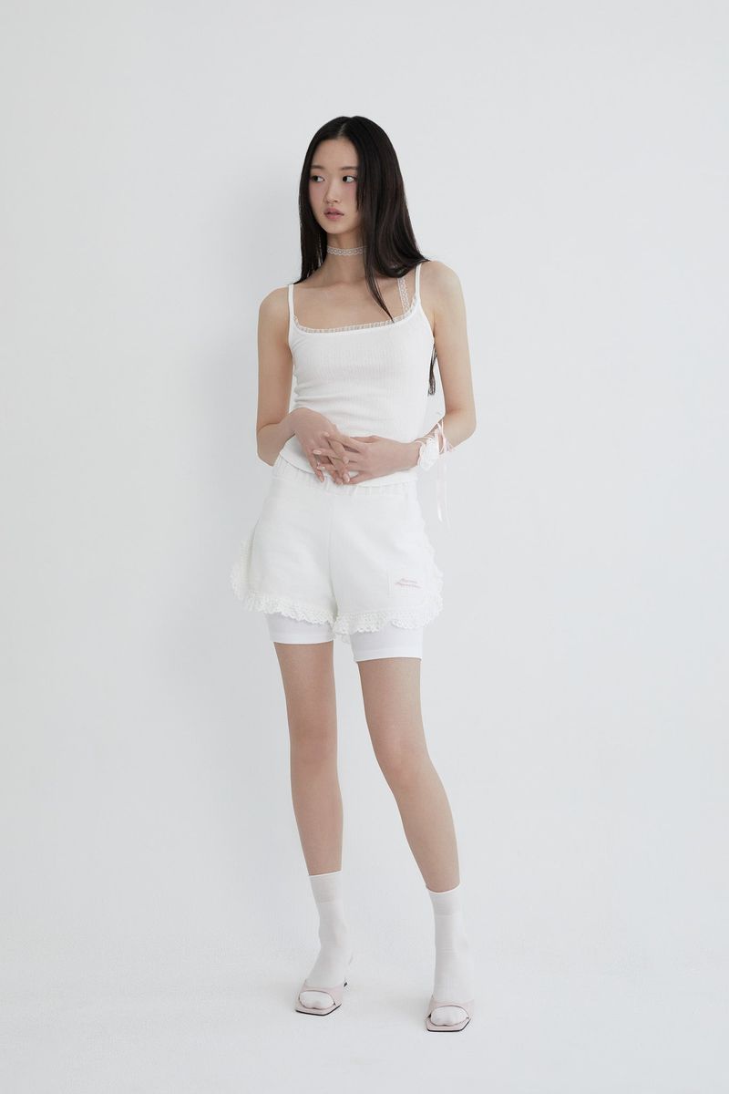 Waffle lace layered shorts (WHITE)