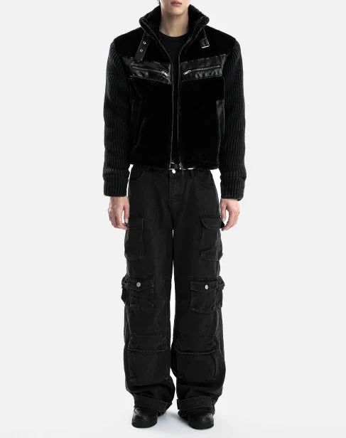Winter Fur Leather Shearling + Deep Black Knit