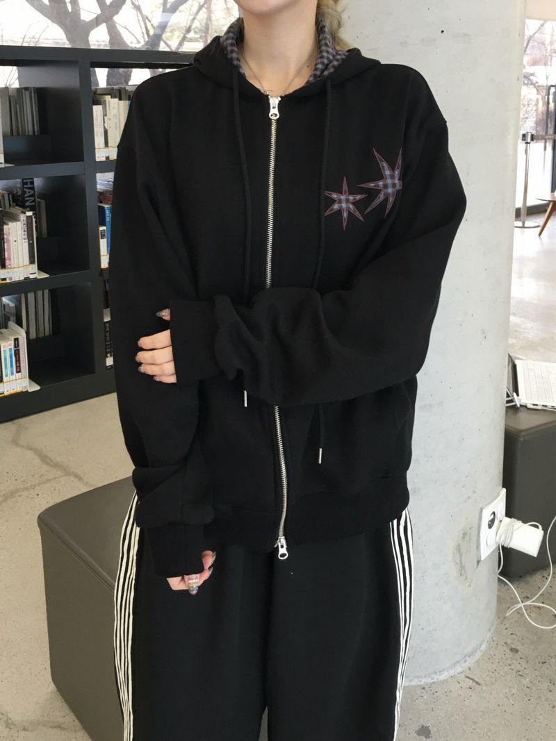 Star Patchwork Fleece Hooded Zip-Up (2c)