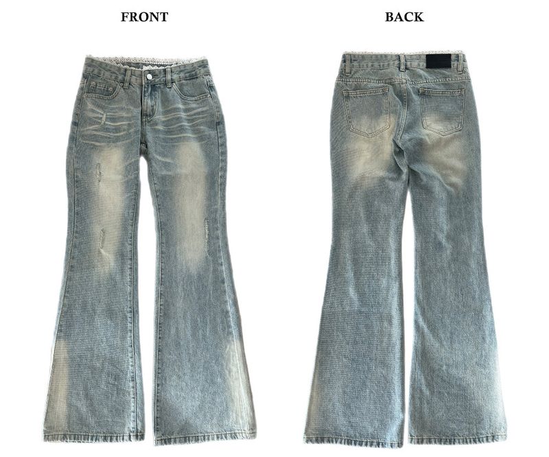 Touch Lace Trim Light Blue Bootcut Denim Pants