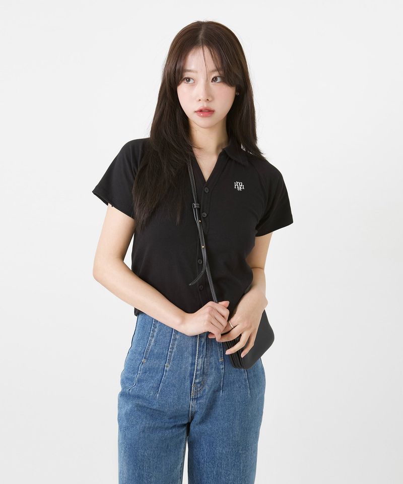 OPEN COLLAR LOGO HALF CARDIGAN [4color]